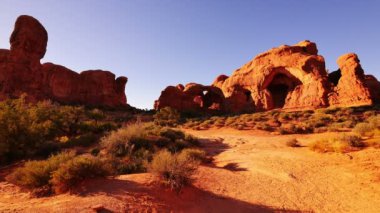 Arches Ulusal Parkı Pencere Bölümü Günbatımı Çift Kemer Utah Güneybatı ABD