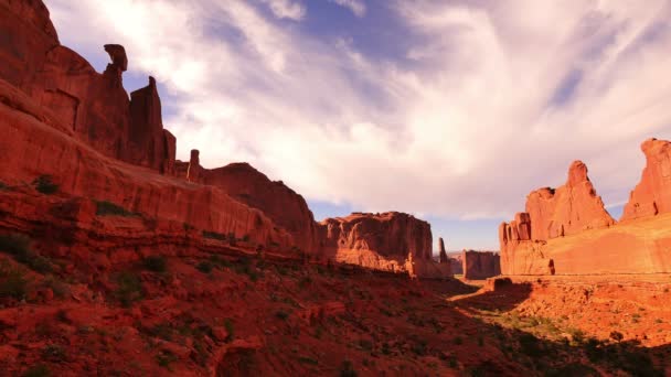 Arches National Park Time Lapse Sunset Park Avenue Courthouse Towers — Stock Video
