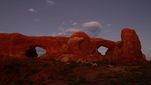 Arches National Park Time Lapse Zoom Zonsondergang Bij Noord Zuid — Stockvideo