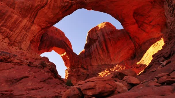 Arches National Park Ablakok Szakasz Sunset Double Arch Utah Southwest — Stock videók