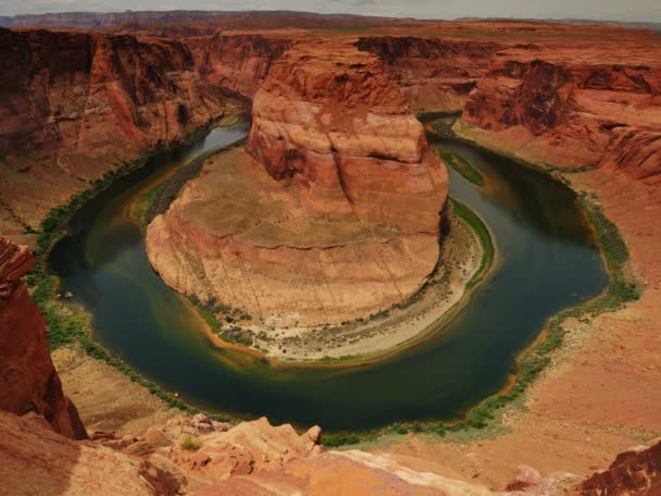 Horseshoe Bend Wide Shot Colorado River Arizona Suroeste Estados Unidos Clip De Vídeo