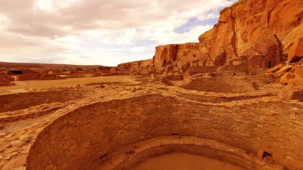 Chaco Kultur Nationaler Historischer Park Zeitraffer Pueblo Bonito Indianerruinen Sonnenuntergang — Stockvideo