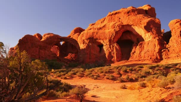Arches National Park Windows Sectie Sunset Double Arch Utah Zuidwesten — Stockvideo