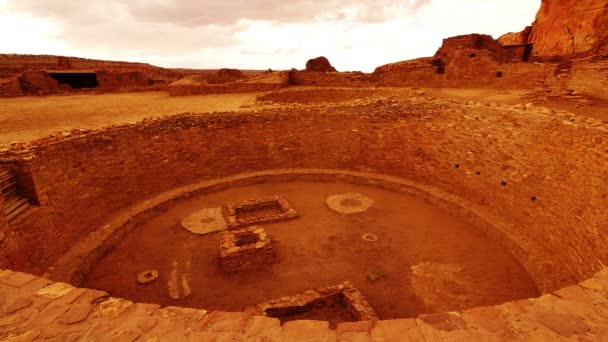 Chaco Kultur Nationaler Historischer Park Zeitraffer Pueblo Bonito Indianerruinen Sonnenuntergang — Stockvideo
