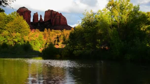 Sedona Time Lapse Cathedral Rock Refleksje Nad Rzeką Arizona Southwest — Wideo stockowe