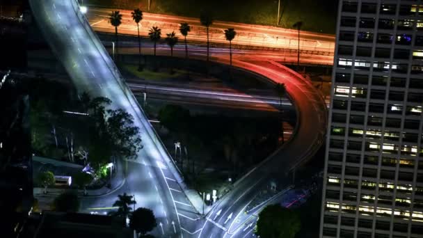 Los Angeles Downtown Aerial Time Lapse Night Cityscape Traffic — Video Stock