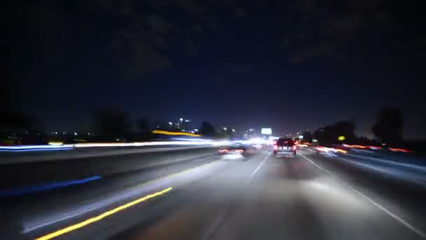 Conduite Pov Time Lapse Los Angeles Downtown Freeway Night — Video