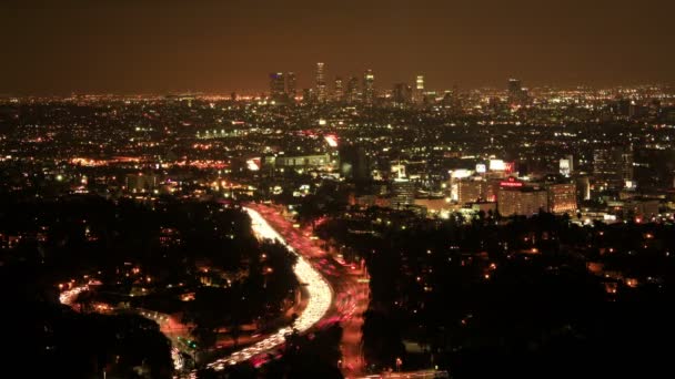 Los Angeles Night View Time Lapse Traffic Hollywood Bowl Overzien — Stockvideo
