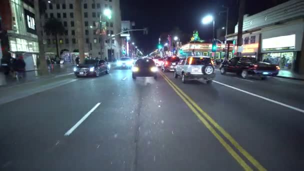 Körplåtar Hollywood Blvd Night Brea Ave Kalifornien Usa — Stockvideo