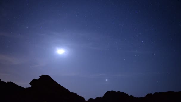 美国内华达州沙漠的火谷州立公园之星时光飞逝满月 — 图库视频影像