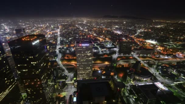 Λος Άντζελες Downtown Aerial Time Lapse Night Cityscape Κυκλοφορίας — Αρχείο Βίντεο