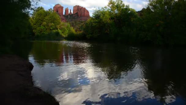 Sedona Time Lapse Cathedral Rock Reflections Inglês River Arizona Southwest — Vídeo de Stock