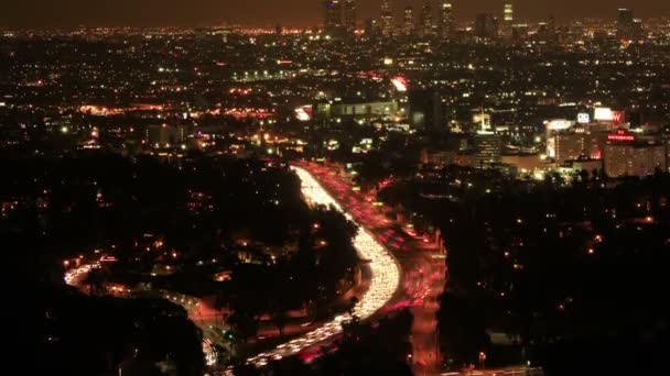 Los Angeles Night View Time Lapse Traffic Hollywood Bowl Overzien — Stockvideo