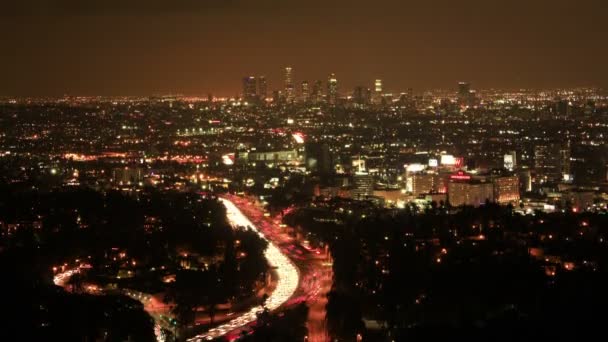 Los Angeles Gece Görüşü Zaman Aşımı Trafik Hollywood Bowl Gözden — Stok video