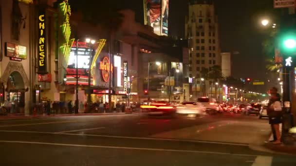 Hollywood Zeitraffer Schleife Nacht Stadtbild Hollywood Blvd Los Angeles Kalifornien — Stockvideo