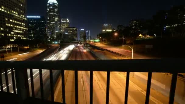 Los Angeles Hyperlapse Freeway Bridge Motion Time Lapse Night California — Stock Video