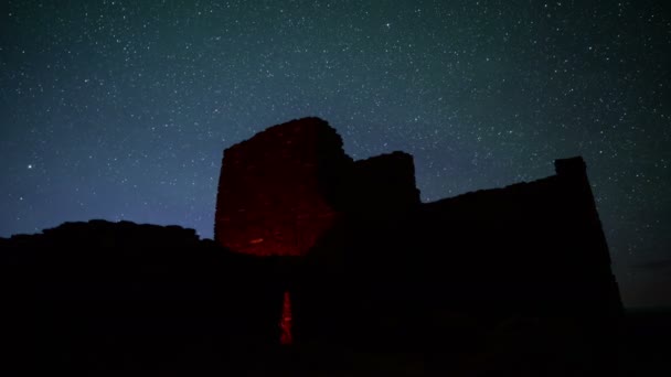 Monumento Nacional Wupatki Puesta Sol Noche Lapso Estrellas Ruinas Indias — Vídeos de Stock