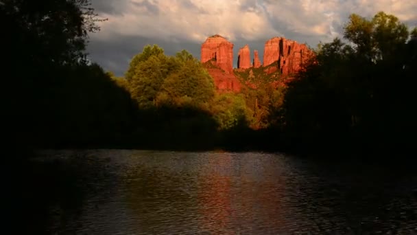 Sedona Time Lapse Cathedral Rock Reflections River Arizona Southwest Usa — Stock video