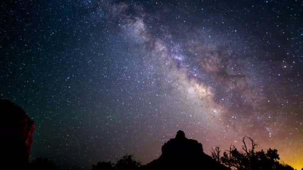 Sedona Vía Láctea Galaxy Bell Rock Time Lapse Estrellas — Vídeos de Stock