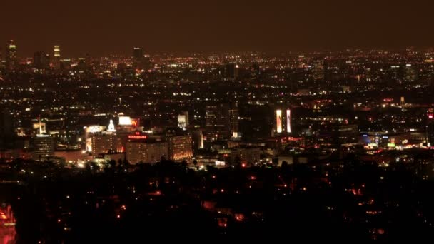 Los Angeles Night View Time Lapse Traffic Hollywood Bowl Overzien — Stockvideo