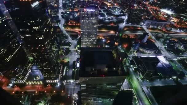 Воздушное Время Центре Лос Анджелеса Ночью — стоковое видео