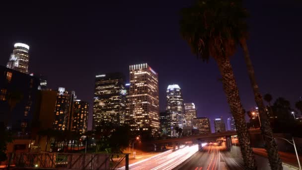 Los Angeles Notte Cityscape Loop Time Lapse Downtown Freeway — Video Stock