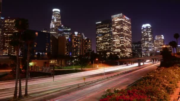 Los Angeles Night Cityscape Time Lapse Downtown Freeway — 비디오