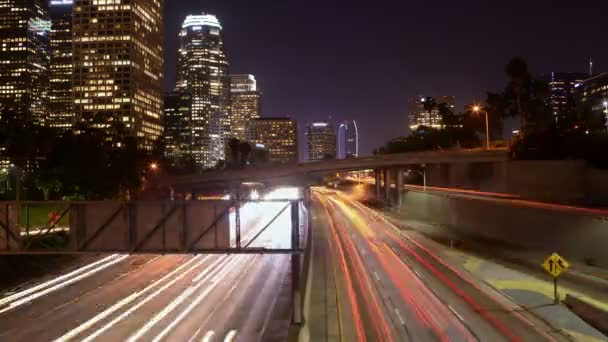 Los Angeles Night Cityscape Loop Time Lapse Downtown Freeway — 비디오