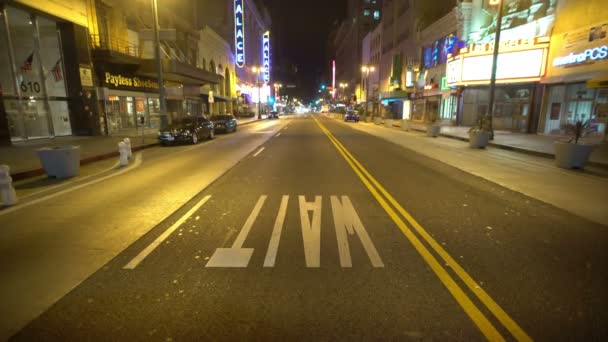 Placas Condução Los Angeles Downtown Broadway Vista Traseira Northbound 6Th — Vídeo de Stock