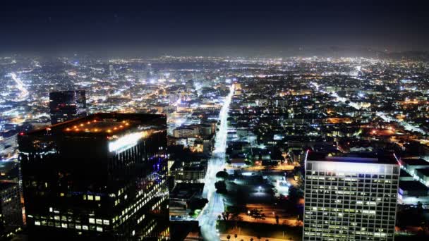Şehir Manzarası Neon Los Angeles Zaman Hızı Işık Zleri — Stok video