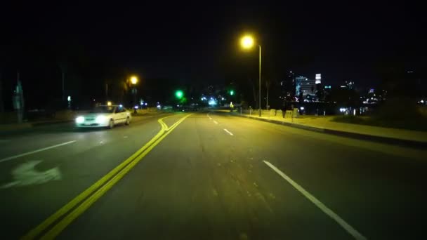 Placas Condução Night Wilshire Blvd Front View East Com Destino — Vídeo de Stock