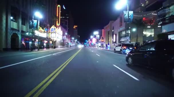 Körplåtar Hollywood Blvd Night Brea Ave Kalifornien Usa — Stockvideo