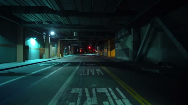 Οδήγηση Πινακίδες Σήραγγες Νύχτα Πίσω Προβολή Λος Άντζελες Downtown Grand — Αρχείο Βίντεο