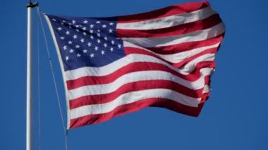 USA Flag Wave in Wind 'in yakın plan görüntüleri.