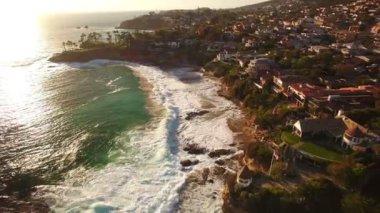 Laguna Sahili Günbatımı Hava Çekimi Kaliforniya Sahili Geriye Eğil