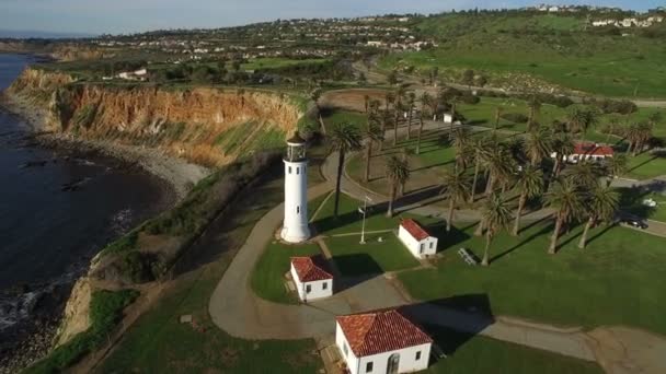 Point Vicente Lighthouse Palos Verdes Aerial Shot California Coastline Käännä videoleike