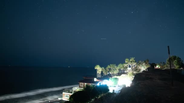 Vintergatans Galax Ovanför Malibu Zuma Beach California Time Lapse — Stockvideo