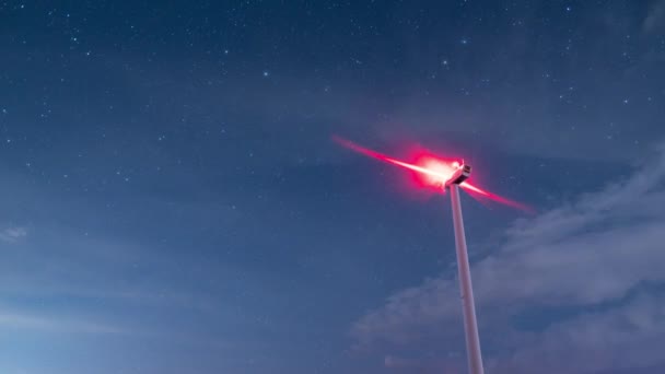 Windturbines Sterrenhemel Tijd Verstrijken — Stockvideo