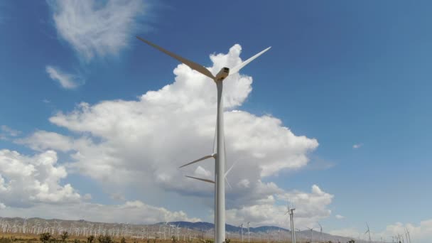 Ветряные Турбины Электростанции Пустыне Мохаве Калифорния Долли Выстрелил Прямо Низким — стоковое видео