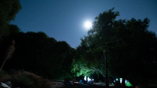 Moon Rise Campground Fire Tents Time Lapse — Stock Video