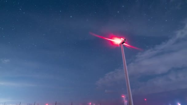 Turbine Eoliche Cielo Stellato Time Lapse Nel Deserto Del Mojave — Video Stock