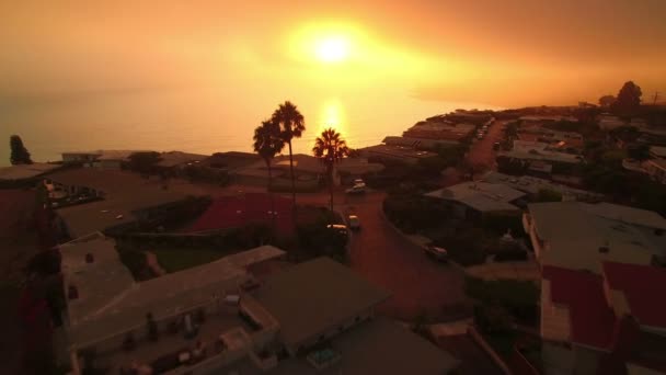 Palos Verdes Sunset Point California Coastline Aerial Shot Forward Palm — Vídeo de stock