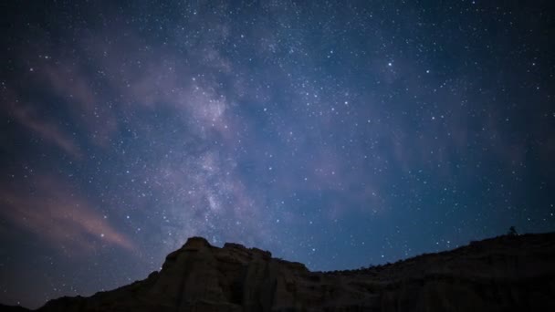 Voie Lactée Verseau Pluie Météores Lever Soleil Mojave Desert Canyon — Video