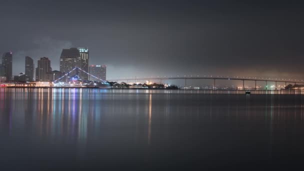 Міст Сан Дієго Коронадо Reflected Ocean Night Time Lapse Pan — стокове відео