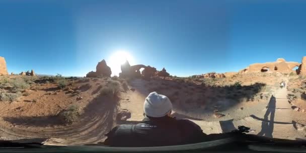 360 Arches Nationalpark Utah Vandring Windows Sektion Till Turret Arch — Stockvideo