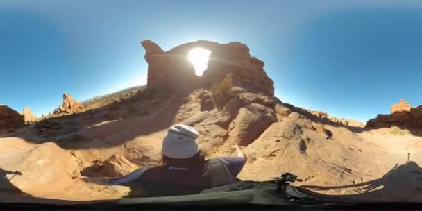 360 Arches Nationalpark Utah Vandring Till Turret Arch Sydvästra Usa — Stockvideo