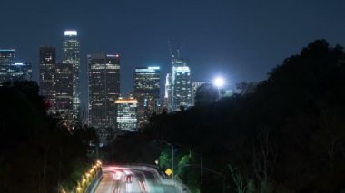Los Angeles Şehir Merkezi Skyline Elysian Park Grand View Point Gece Süreleri Sola