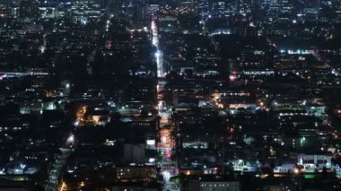 Los Angeles Wilshire Merkezi Binaları Gecesi Şehir Zaman Hızı Hızı Uzaklaştırma