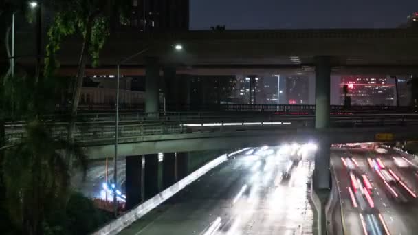 로스앤젤레스 110 101 Freeway Interchange Curve Sunset Blvd Night Traffic — 비디오
