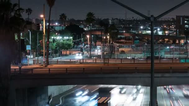 Los Angeles 101 Autostrada Spring Street Night Traffic Time Lapse — Wideo stockowe